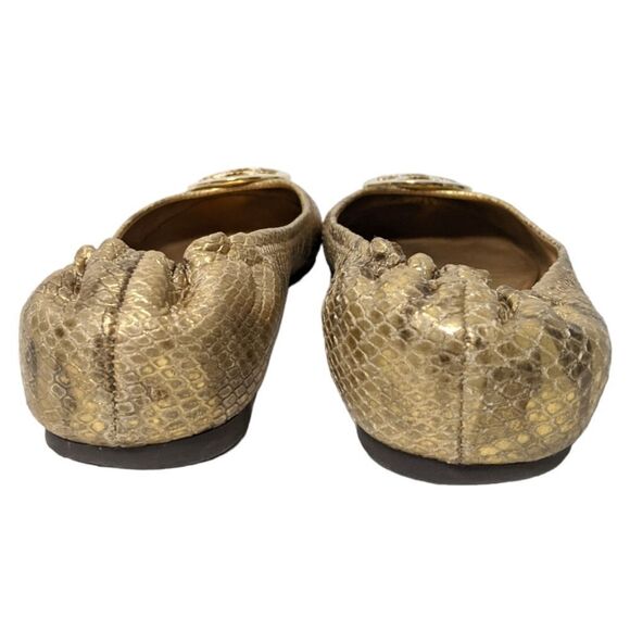 TORY BURCH Reva Gold Snakeskin Print Leather Ballet Flats 11 - Picture 5 of 11